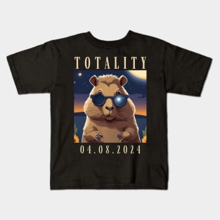 2024 Total Solar Sun April 8 Eclipse Watching Capybara Kids T-Shirt